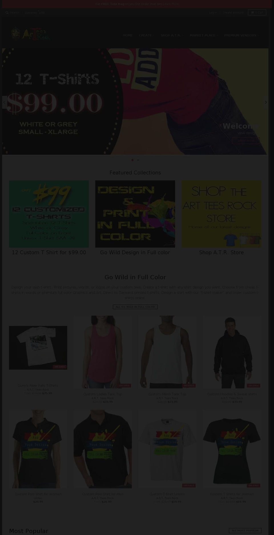 artteesrock.com shopify website screenshot