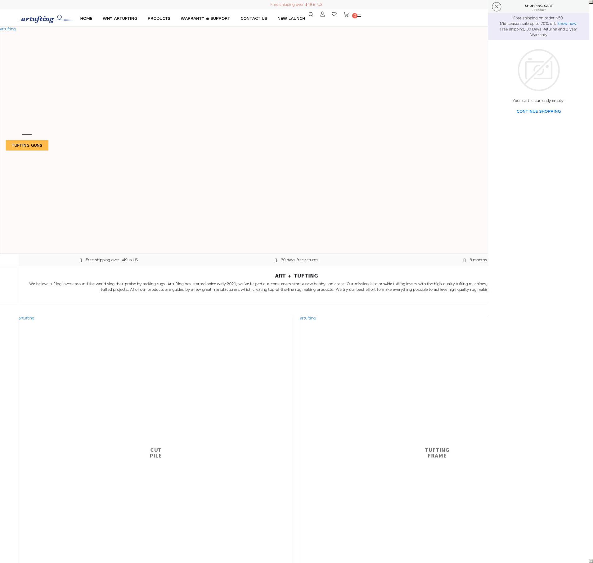 artufting.com shopify website screenshot