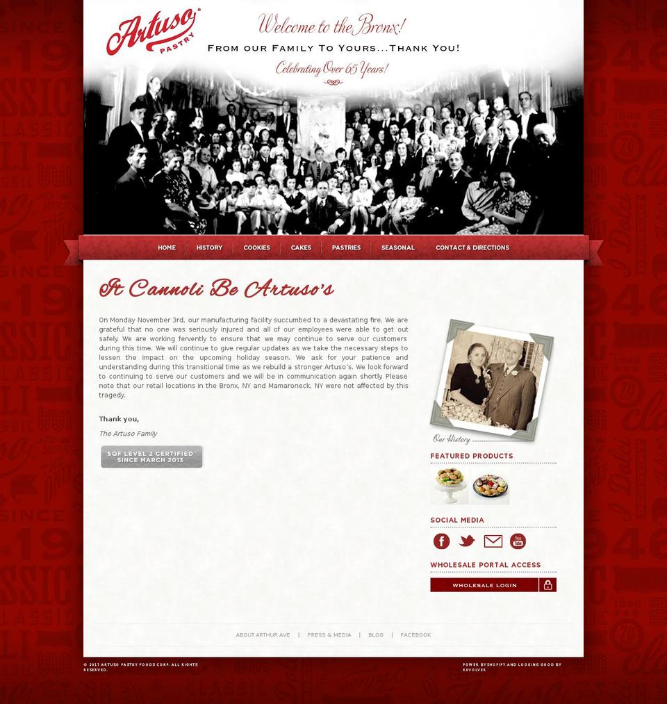 artusopastry.com shopify website screenshot