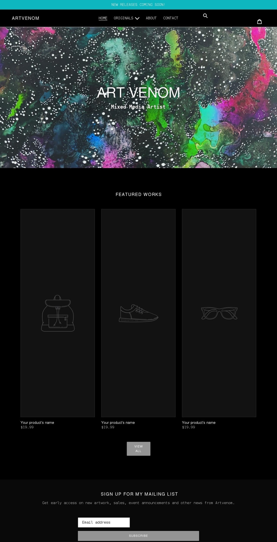 artvenom.com shopify website screenshot