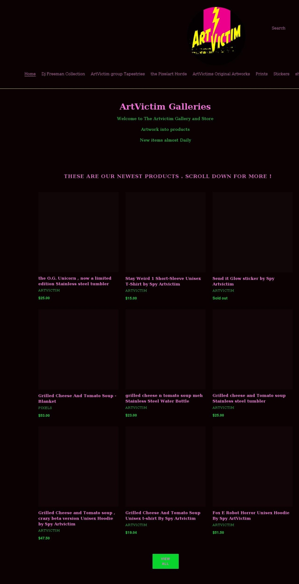artvictim.net shopify website screenshot