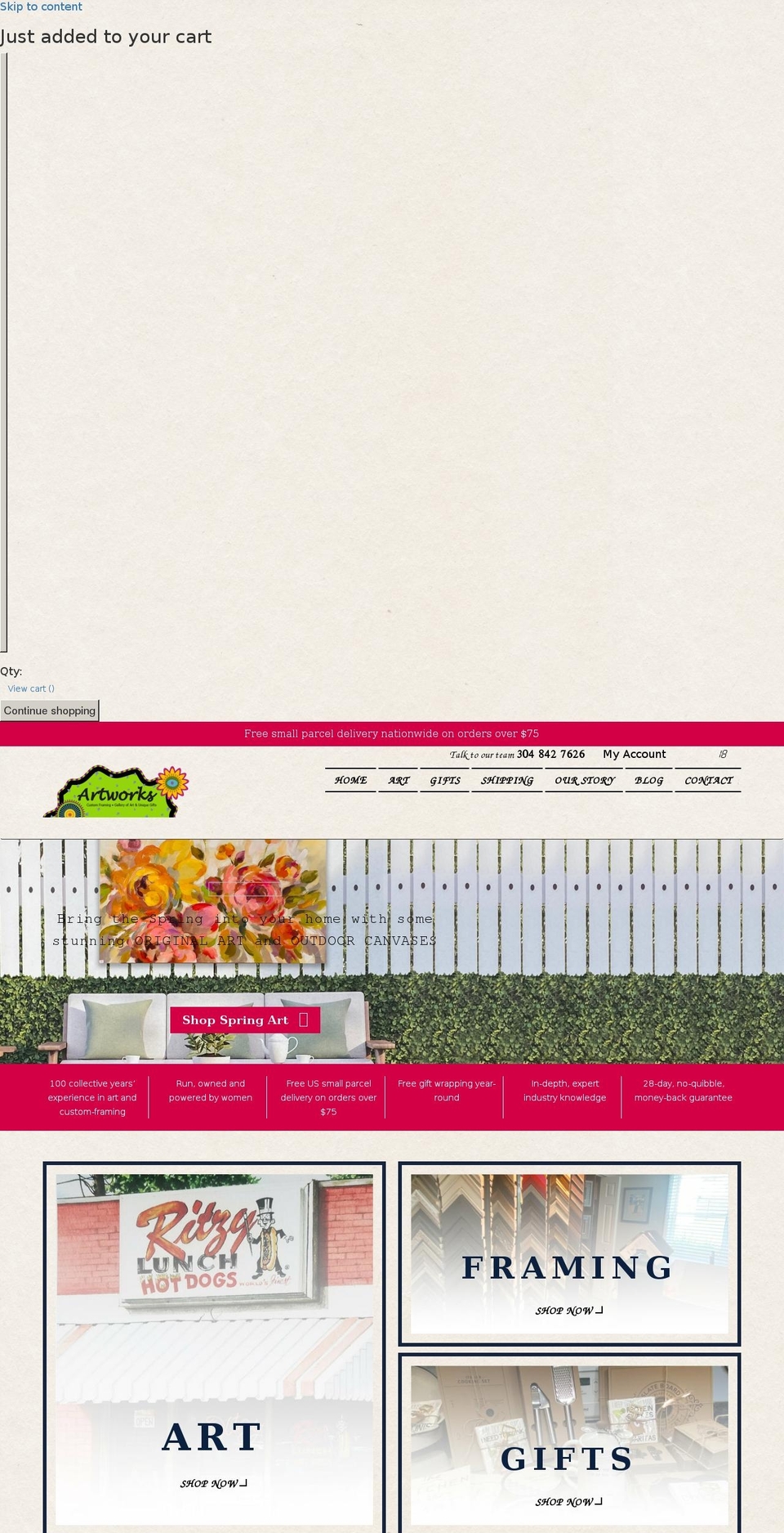 artworkswv.com shopify website screenshot