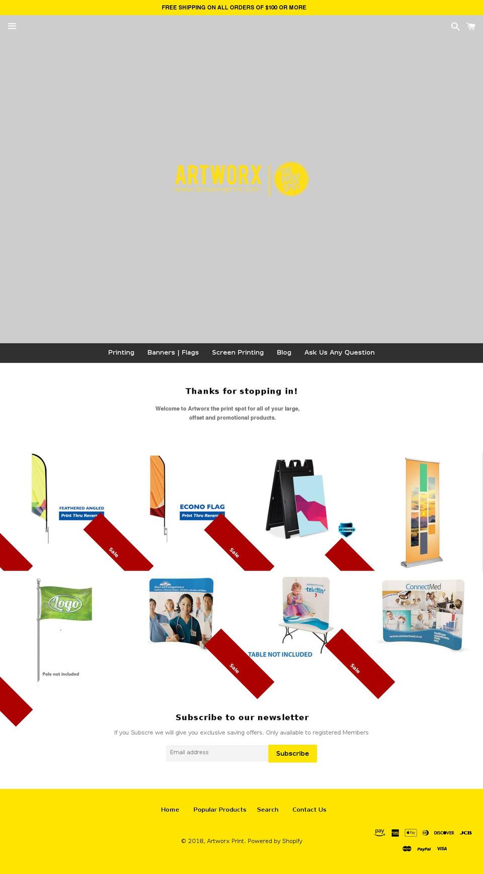 artworxprint.com shopify website screenshot