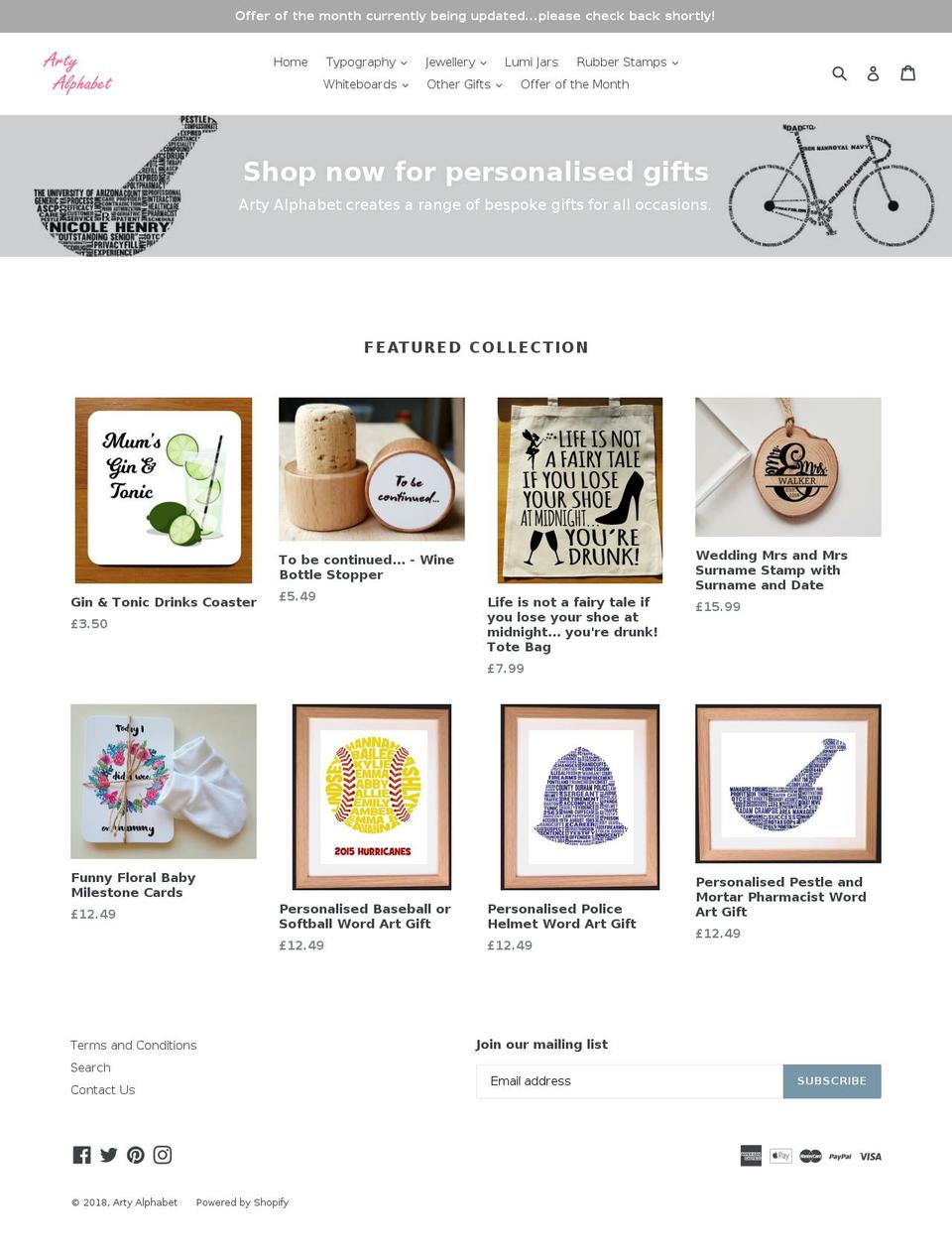 artyalphabet.com — Shopify storefront screenshot