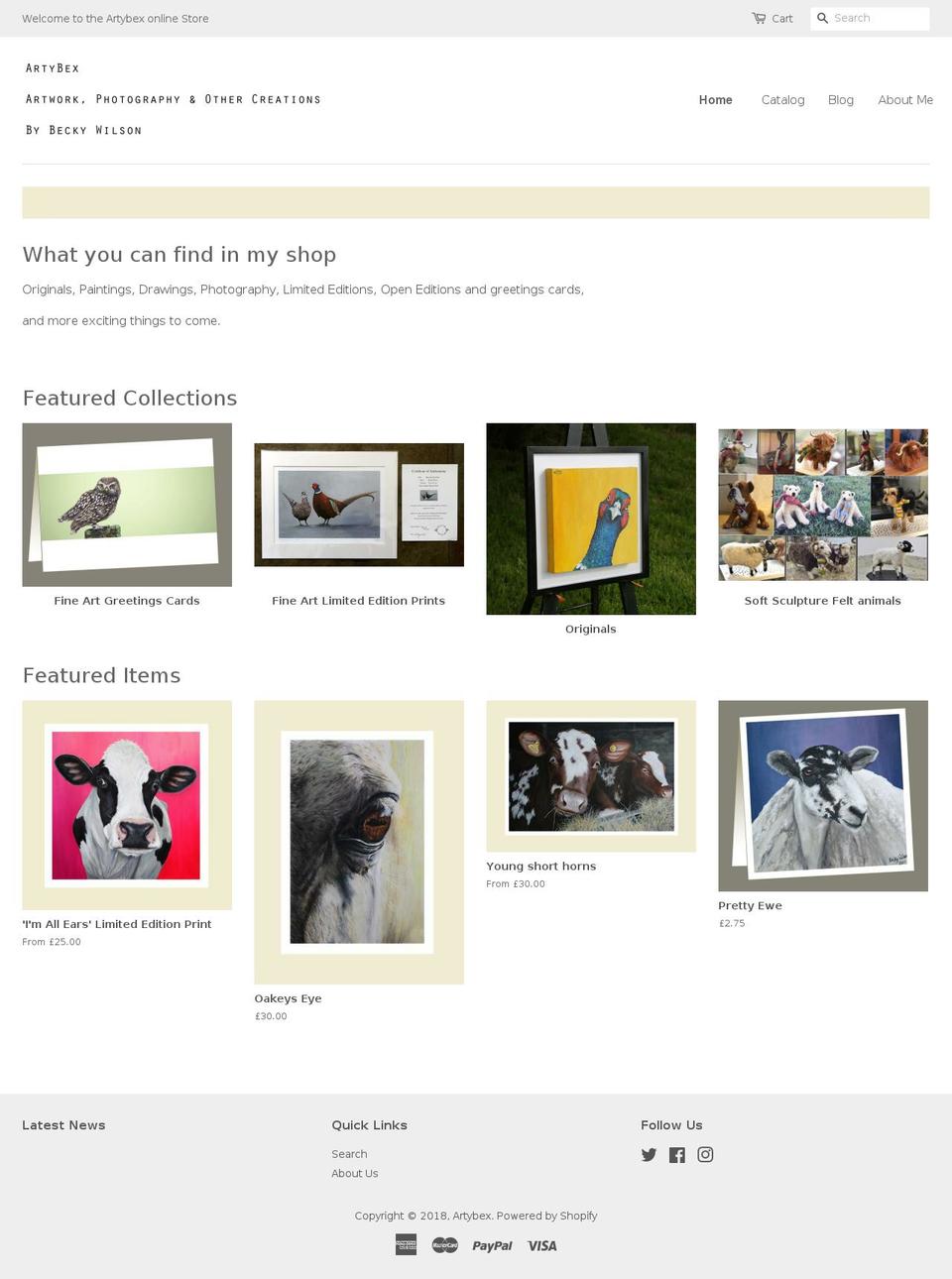 artybex.com shopify website screenshot