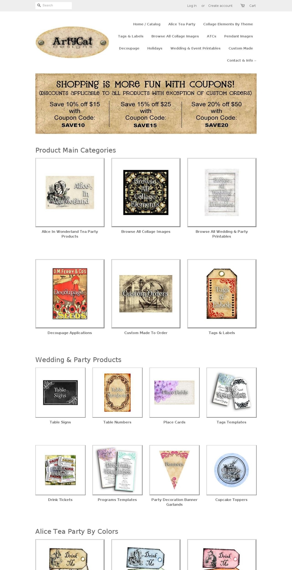 artycatdesigns.com — Shopify storefront screenshot