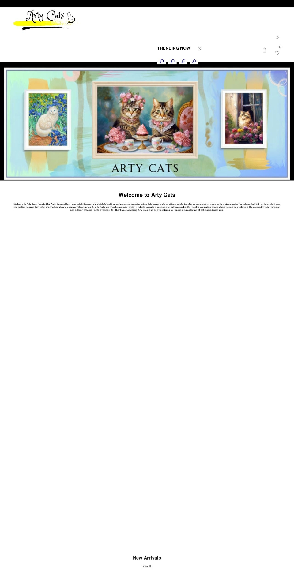 artycats.com shopify website screenshot