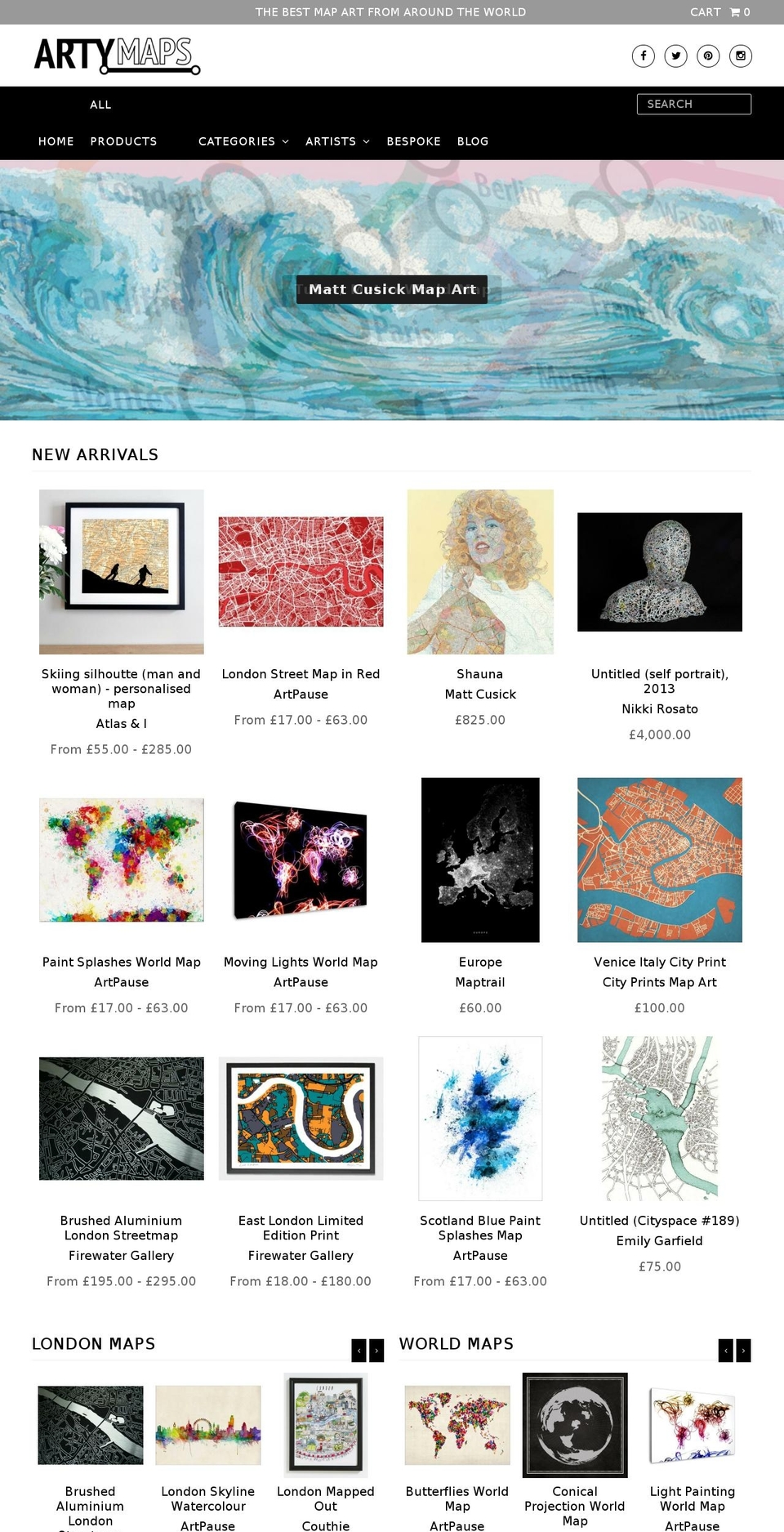 artymaps.com shopify website screenshot