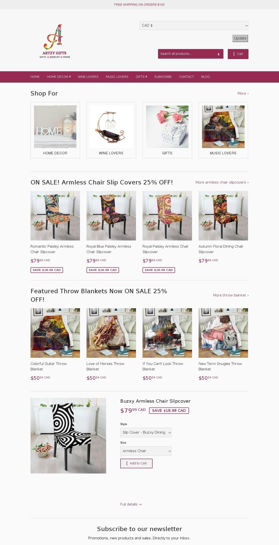 artzy-gifts.com — Shopify storefront screenshot
