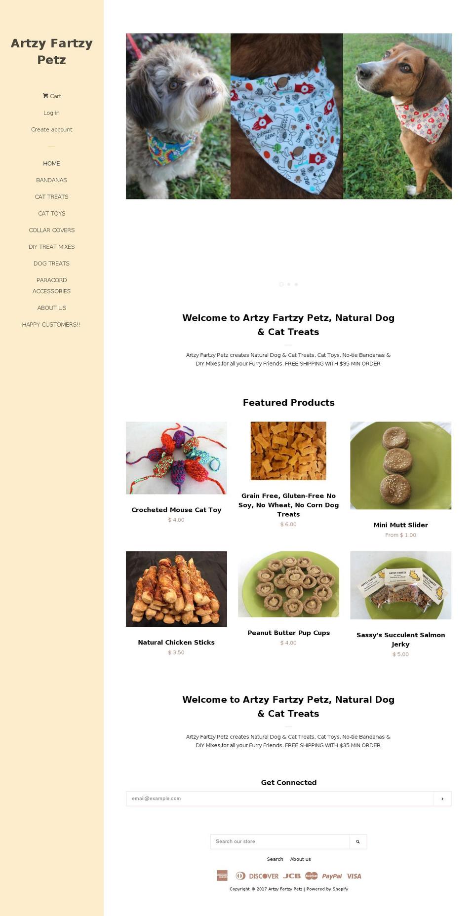 artzyfartzypets.com shopify website screenshot