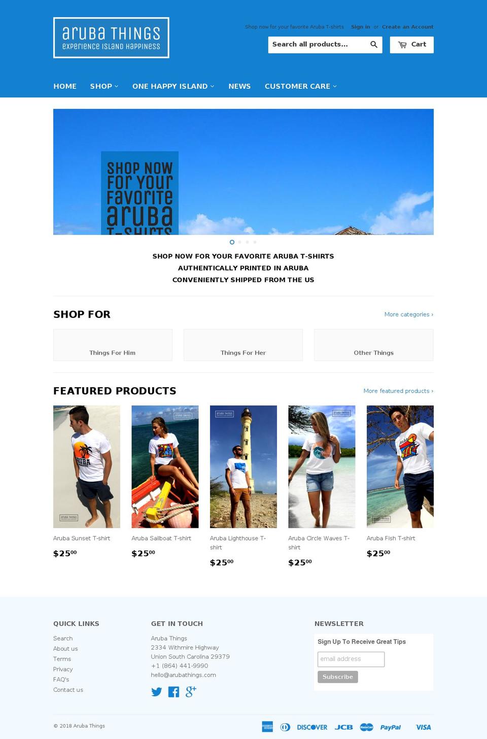 arubathings.com — Shopify storefront screenshot