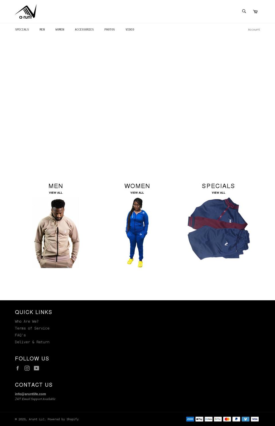 aruntlife.com shopify website screenshot