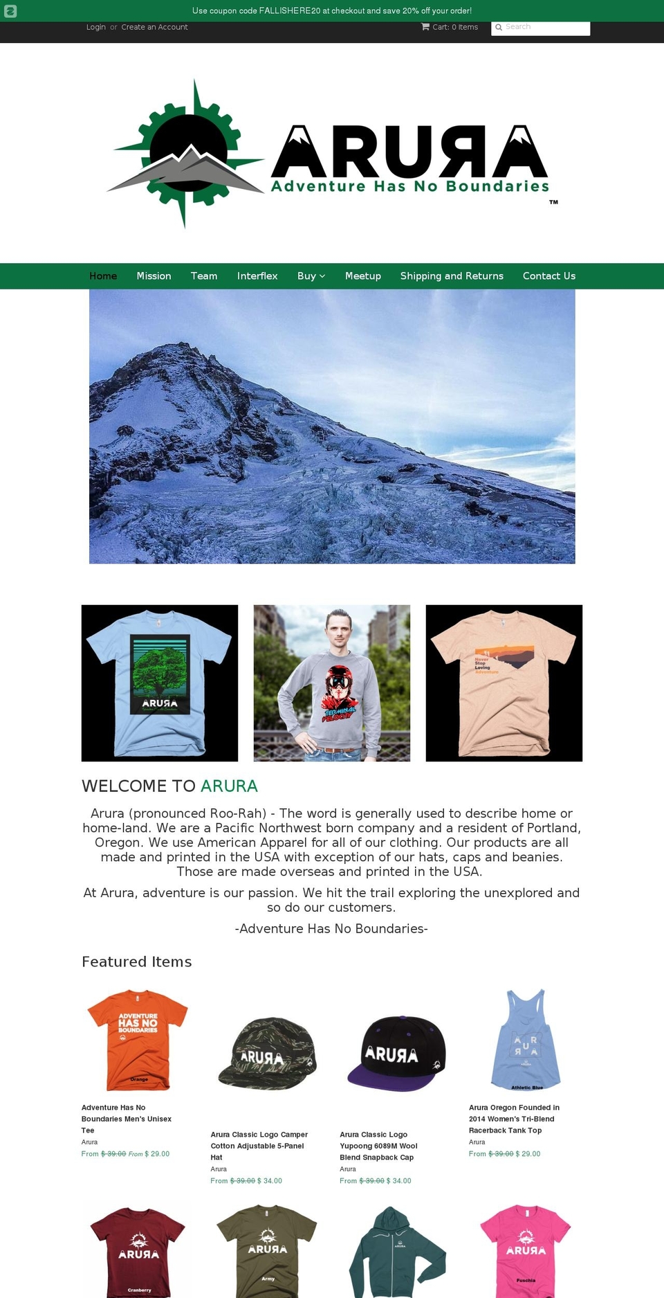 aruraclothing.com shopify website screenshot