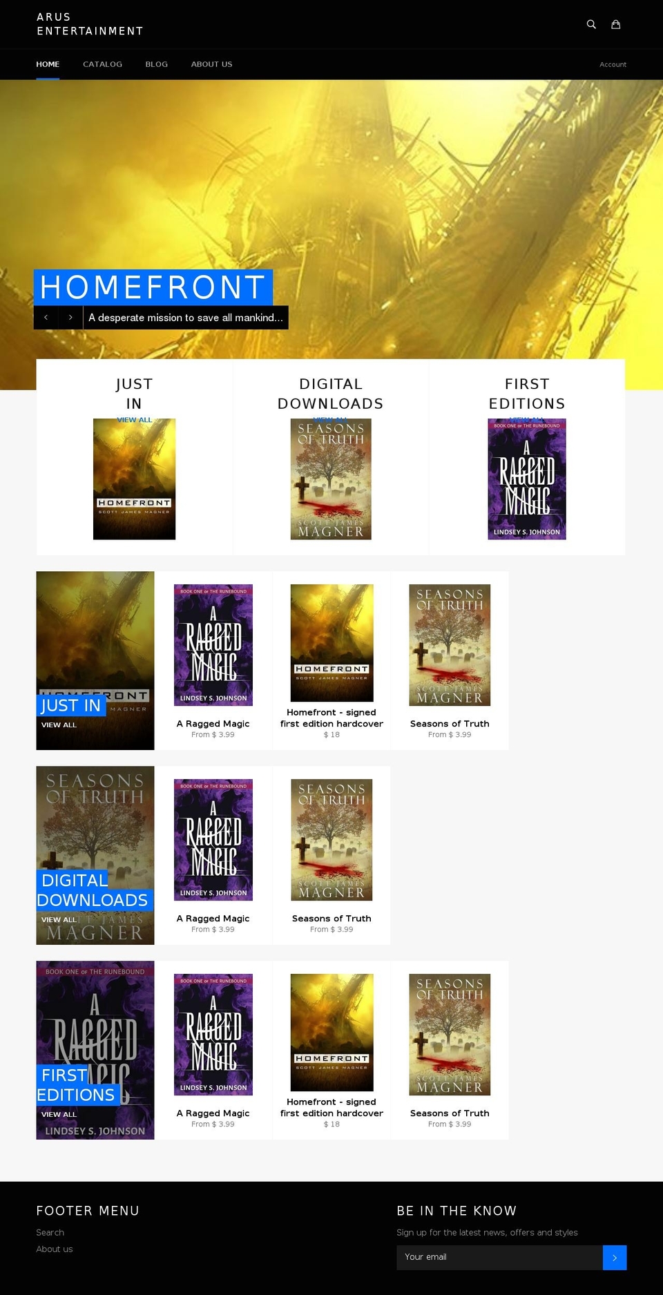 arusentertainment.com shopify website screenshot