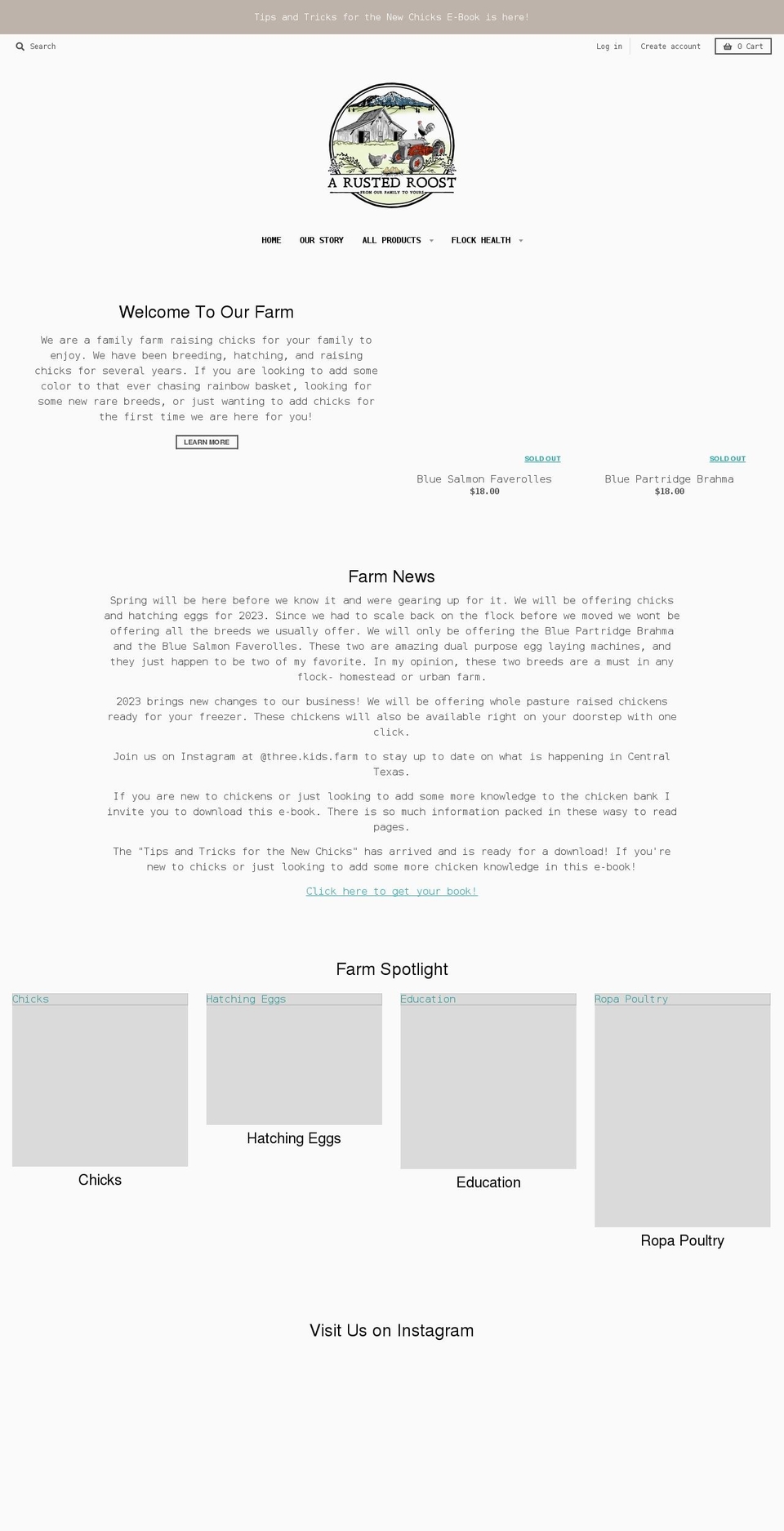 arustedroost.com shopify website screenshot