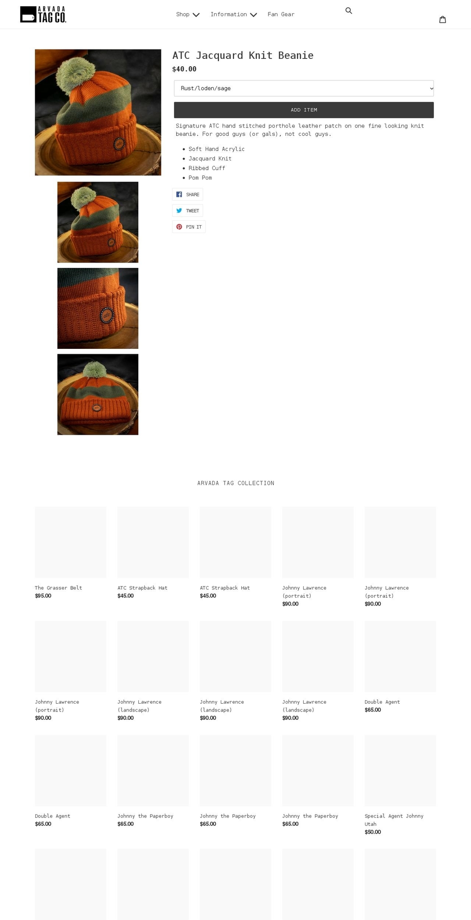 arvadatag.com shopify website screenshot