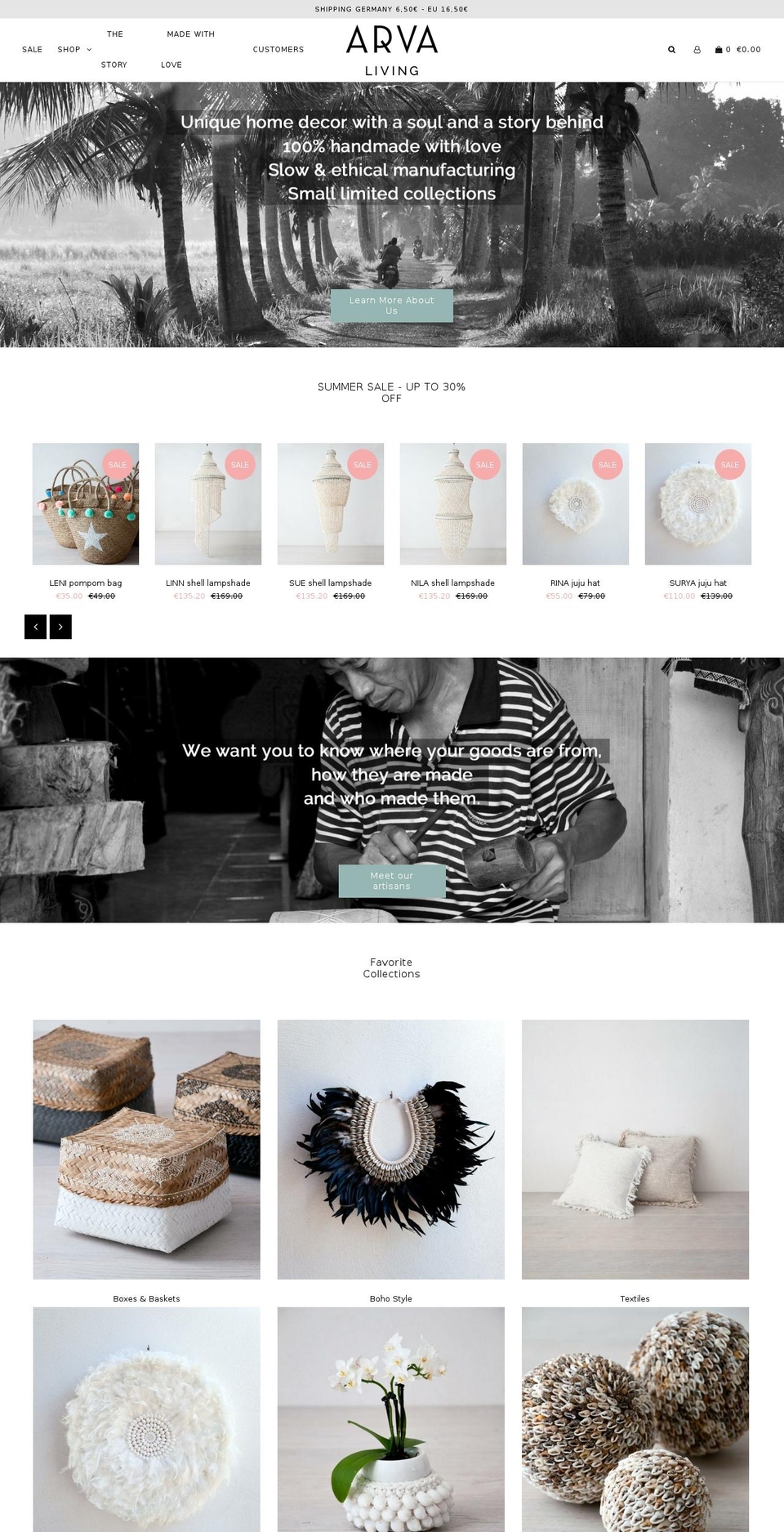 arvaliving.com — Shopify storefront screenshot
