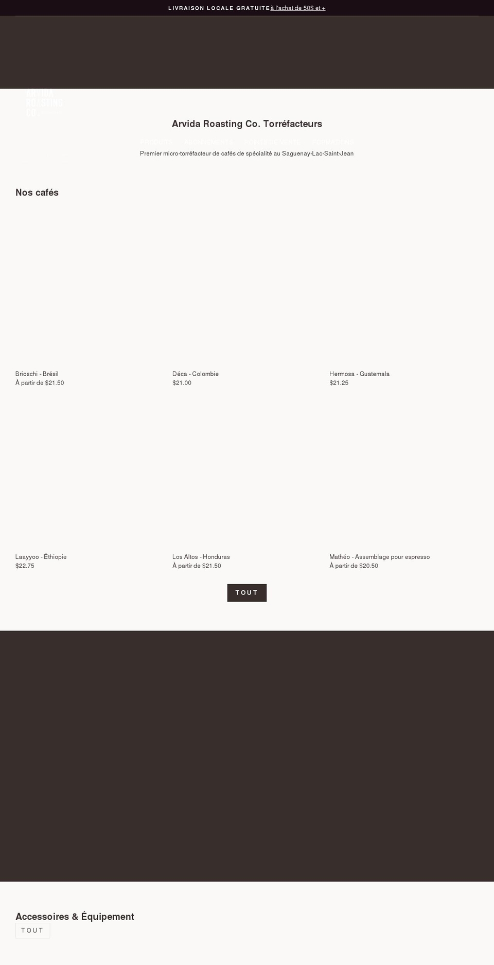 arvidaroasting.com shopify website screenshot