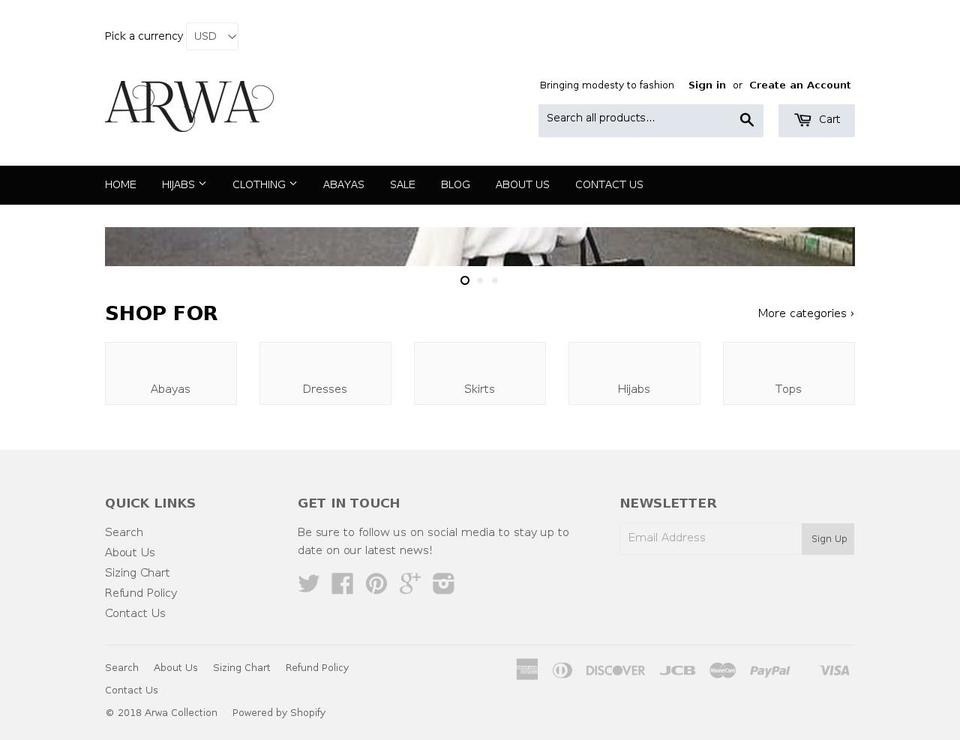 arwa-collection.com — Shopify storefront screenshot