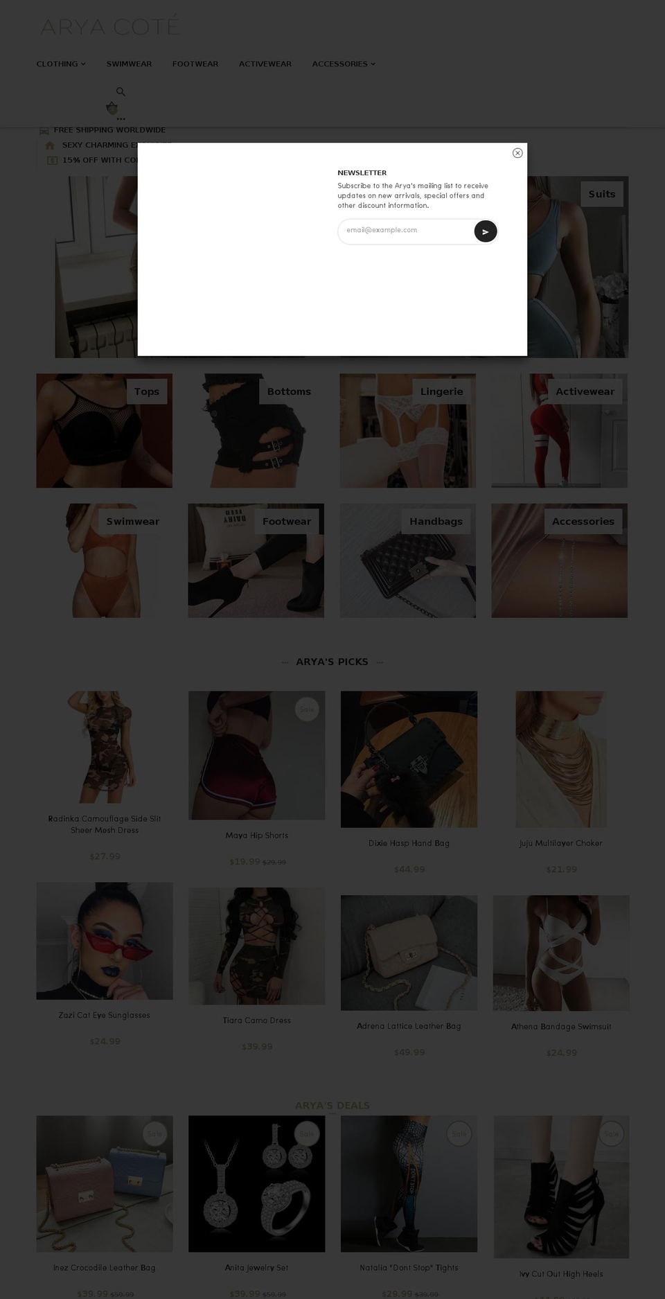 aryacote.com — Shopify storefront screenshot