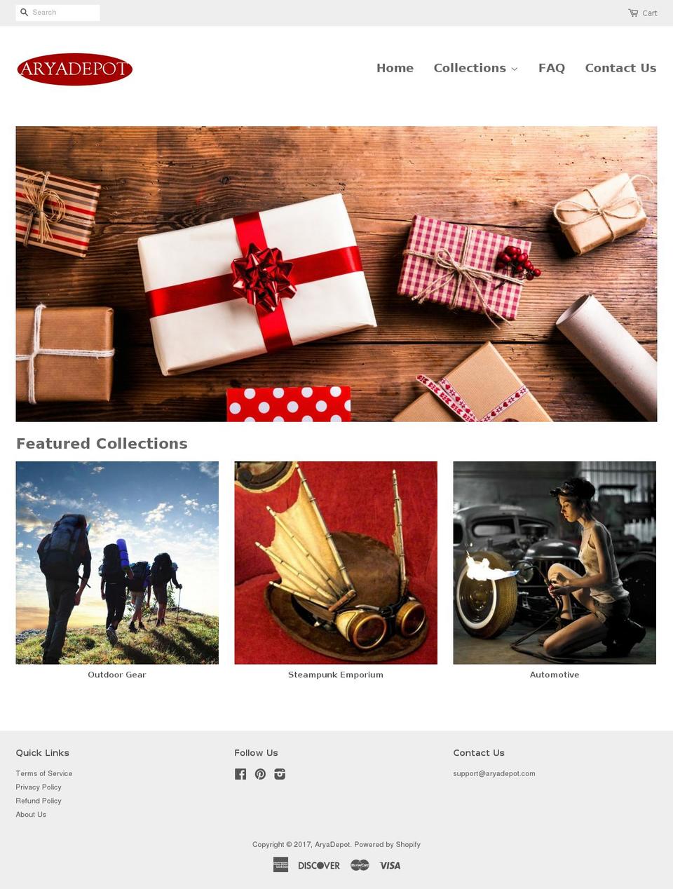 aryadepot.com shopify website screenshot