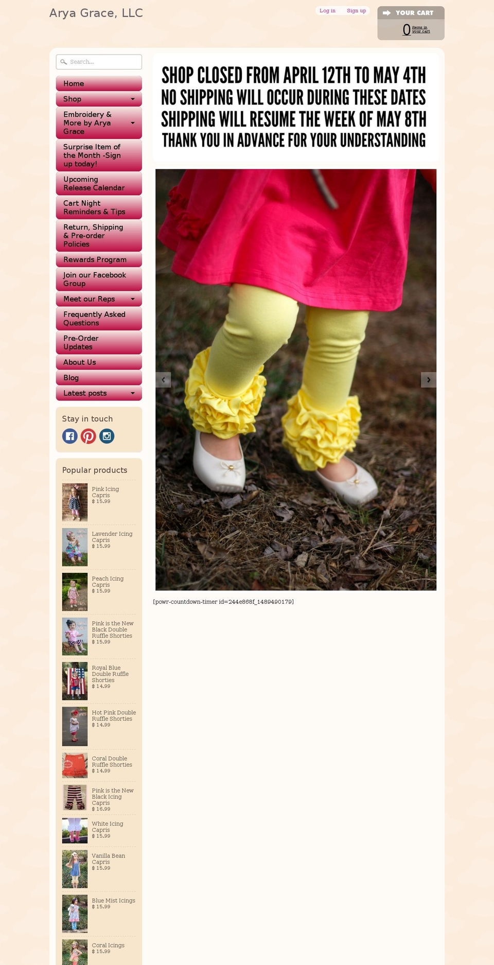 aryagrace.com shopify website screenshot