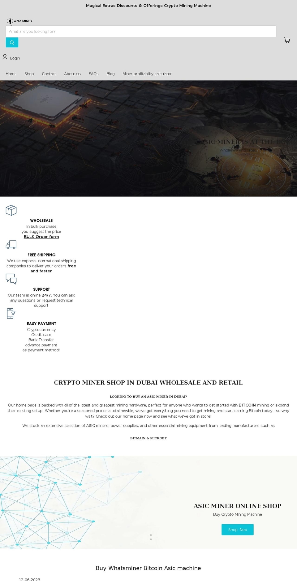 aryaminer.com shopify website screenshot