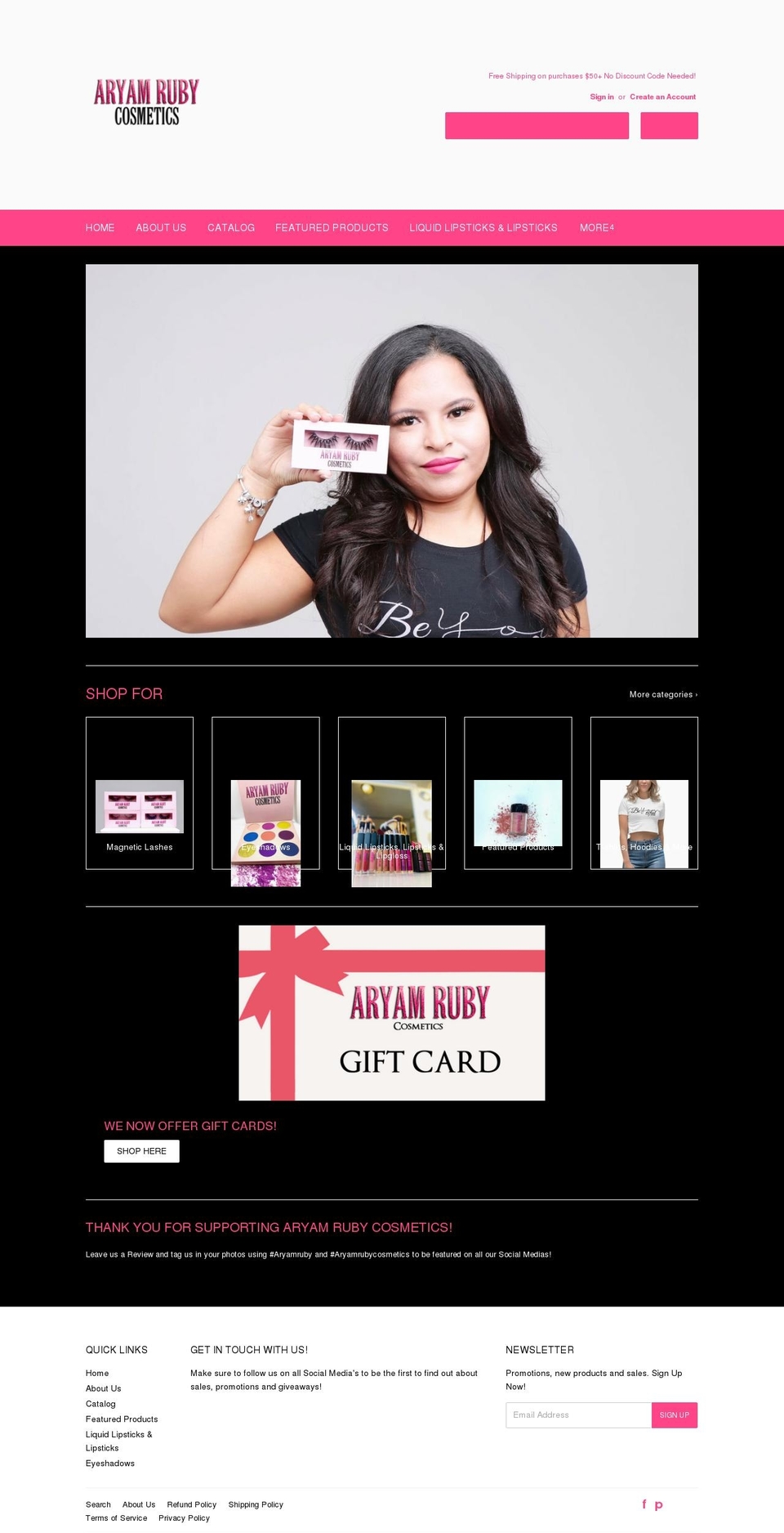 aryamrubycosmetics.com shopify website screenshot
