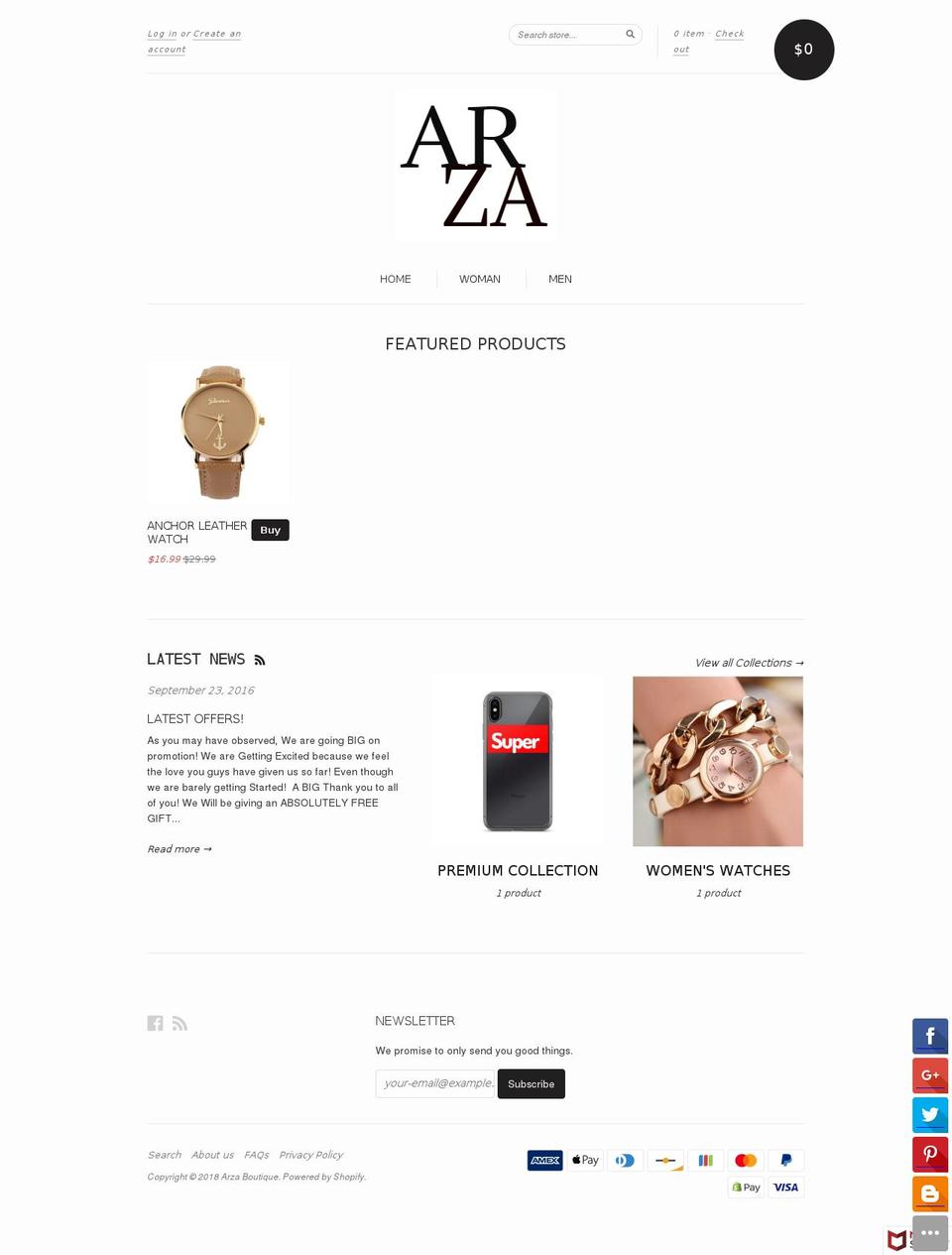 arzaboutique.com shopify website screenshot
