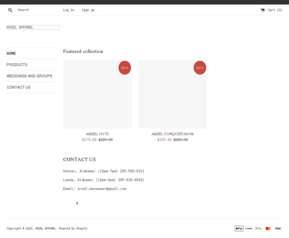 arzelapparel.com shopify website screenshot