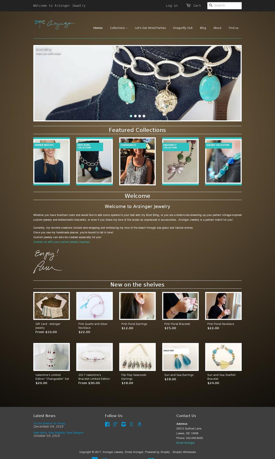 arzingerjewelry.com shopify website screenshot