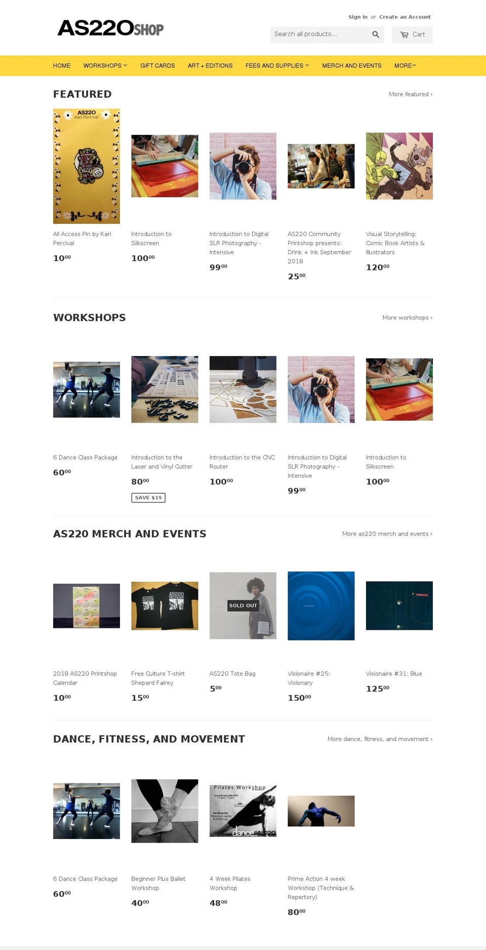 Editorial Shopify theme site example as220-shop.myshopify.com
