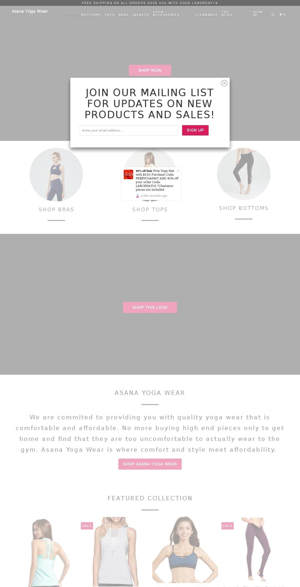 asanayogawear.com — Shopify storefront screenshot