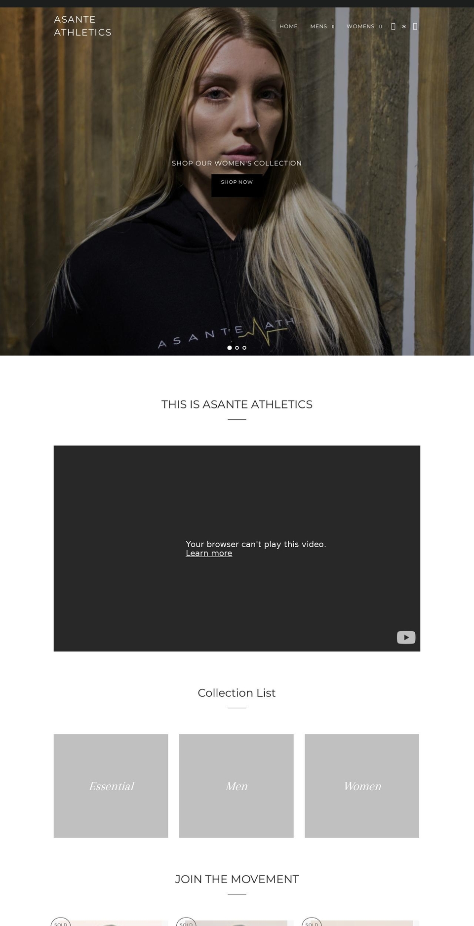 asanteathletics.com — Shopify storefront screenshot