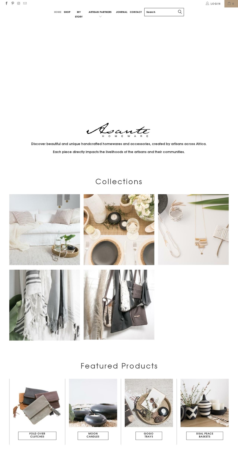 asantehomeware.co.nz shopify website screenshot