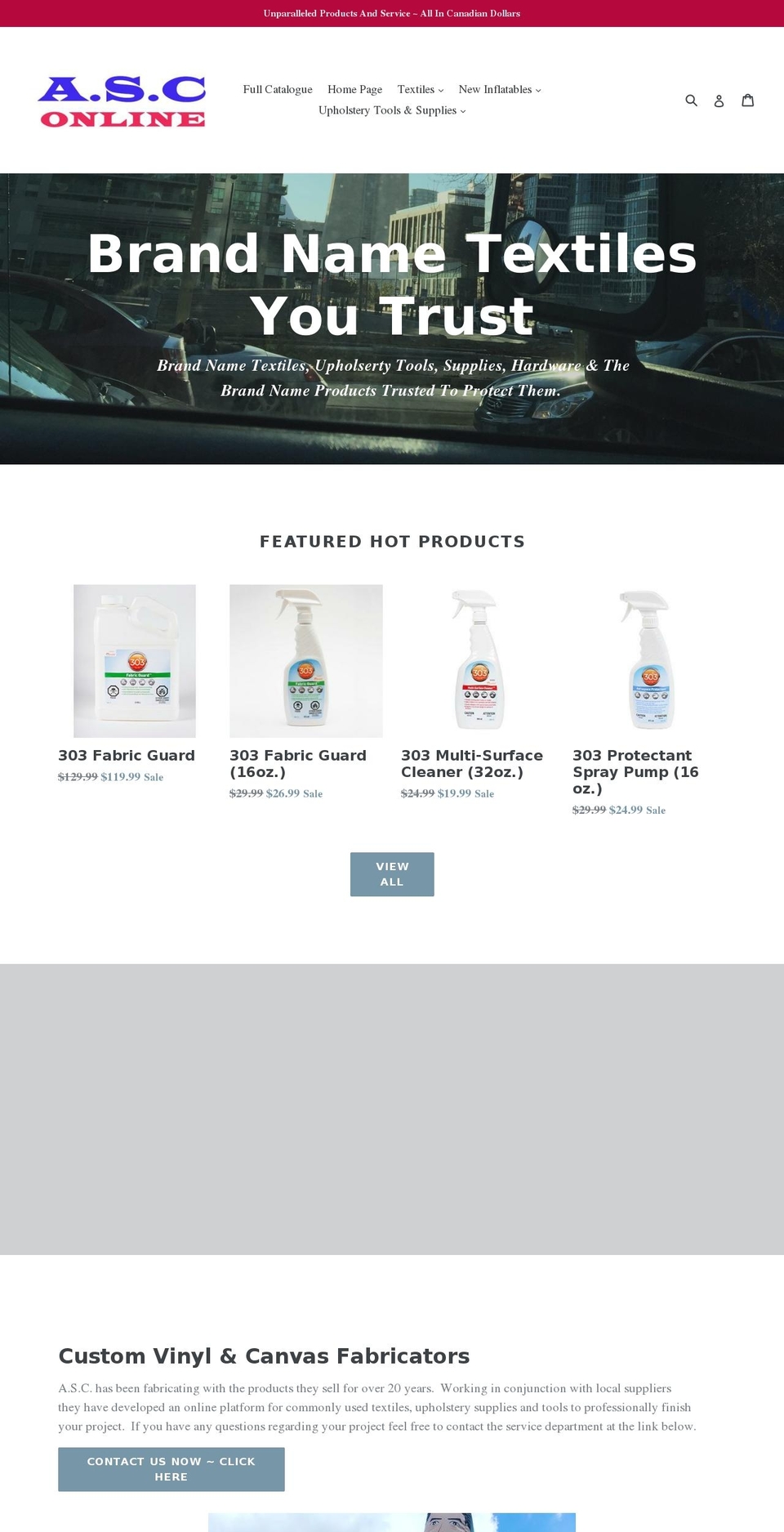 asc-upholstery.com shopify website screenshot