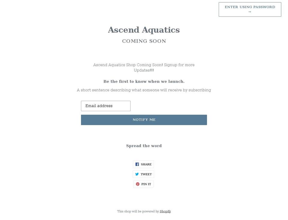ascendaquaticsshop.com shopify website screenshot