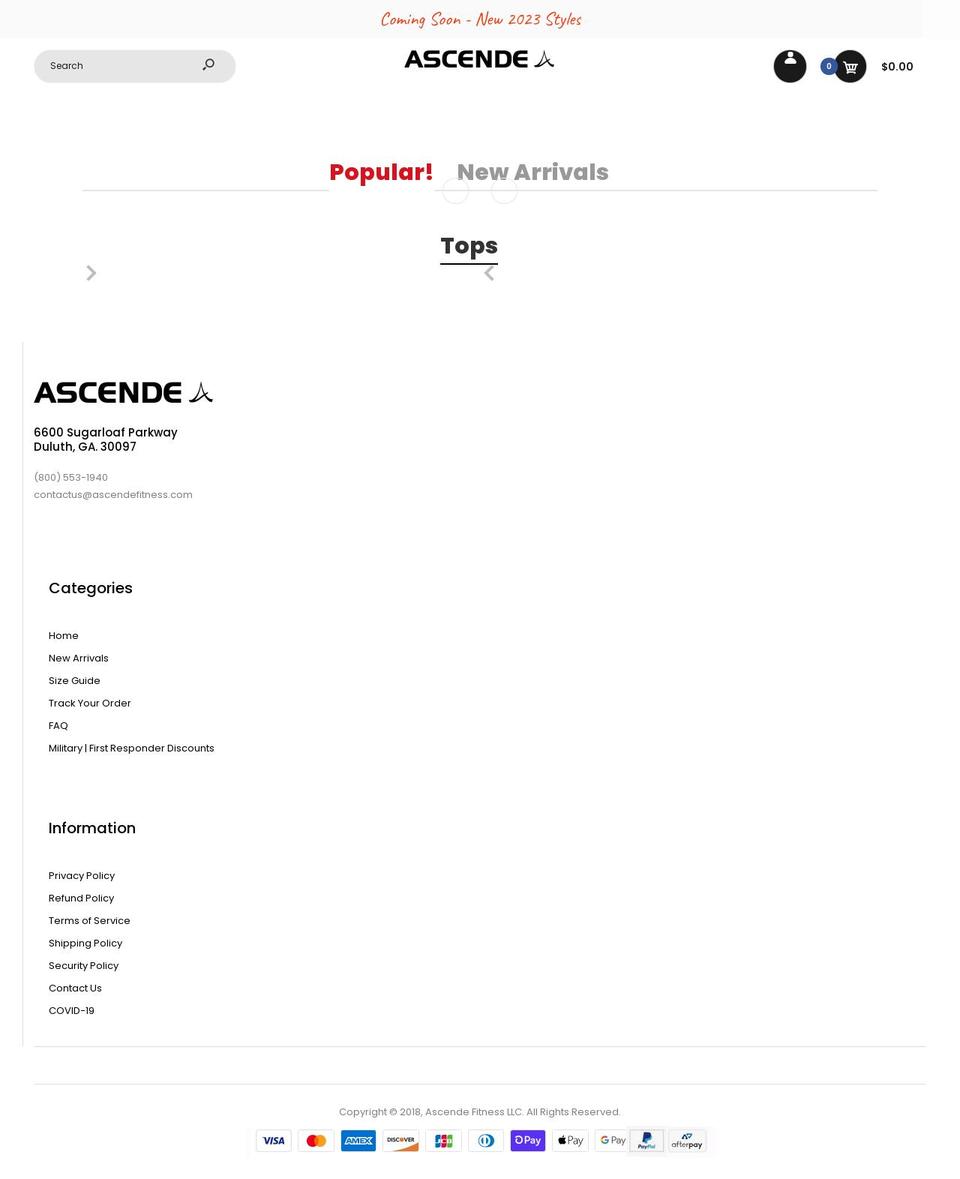 ascendefitness.com shopify website screenshot