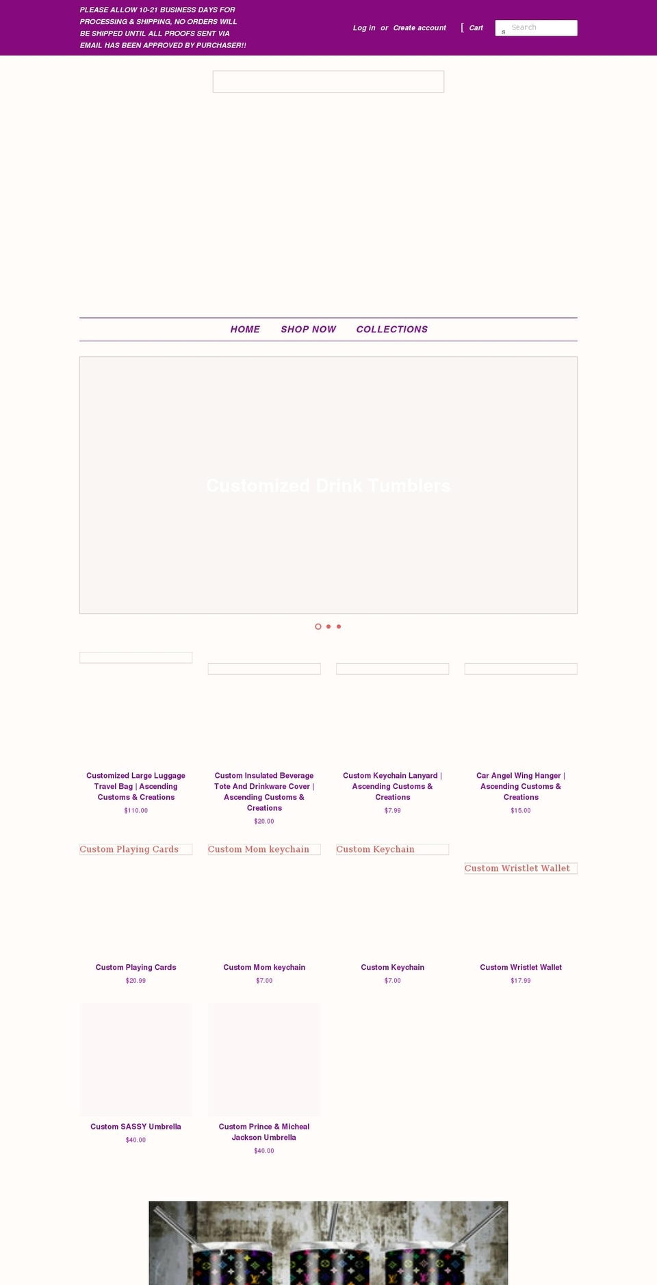 ascendingcustomscreationsllc.com shopify website screenshot
