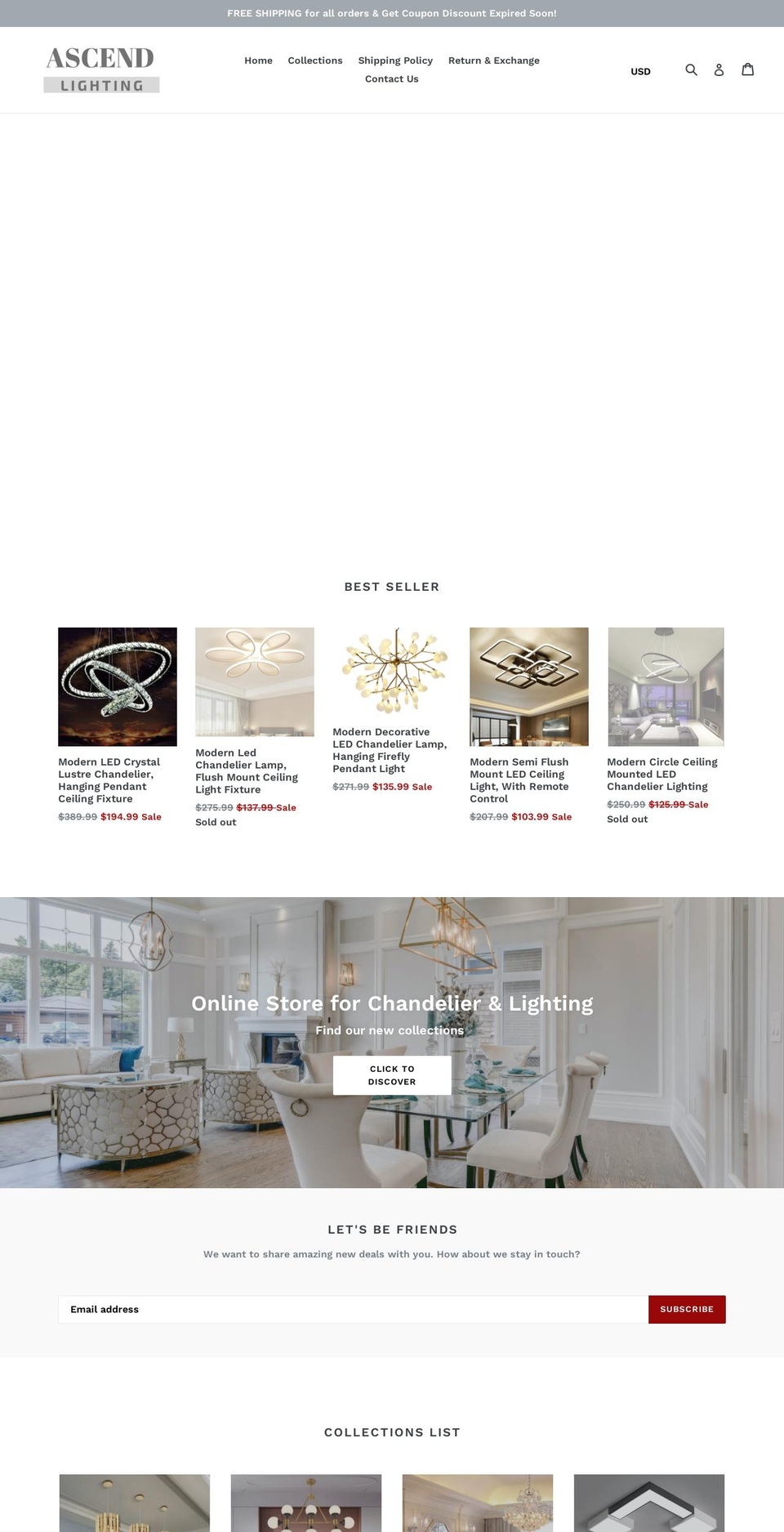 ascendlightings.com shopify website screenshot