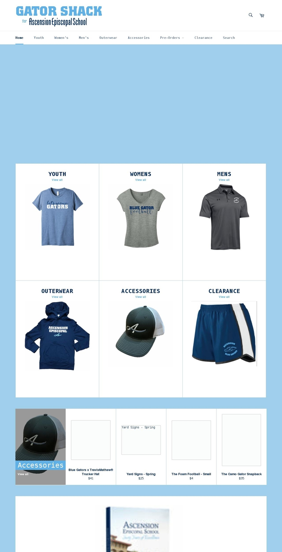 ascensiongatorshack.org shopify website screenshot