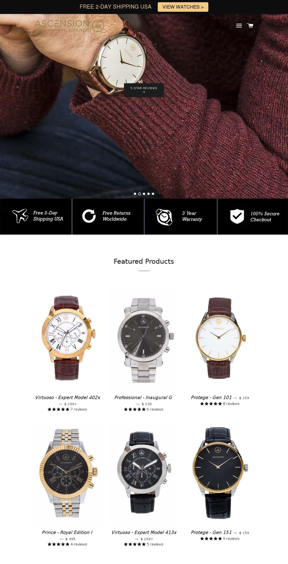 ascensionwatches.com — Shopify storefront screenshot