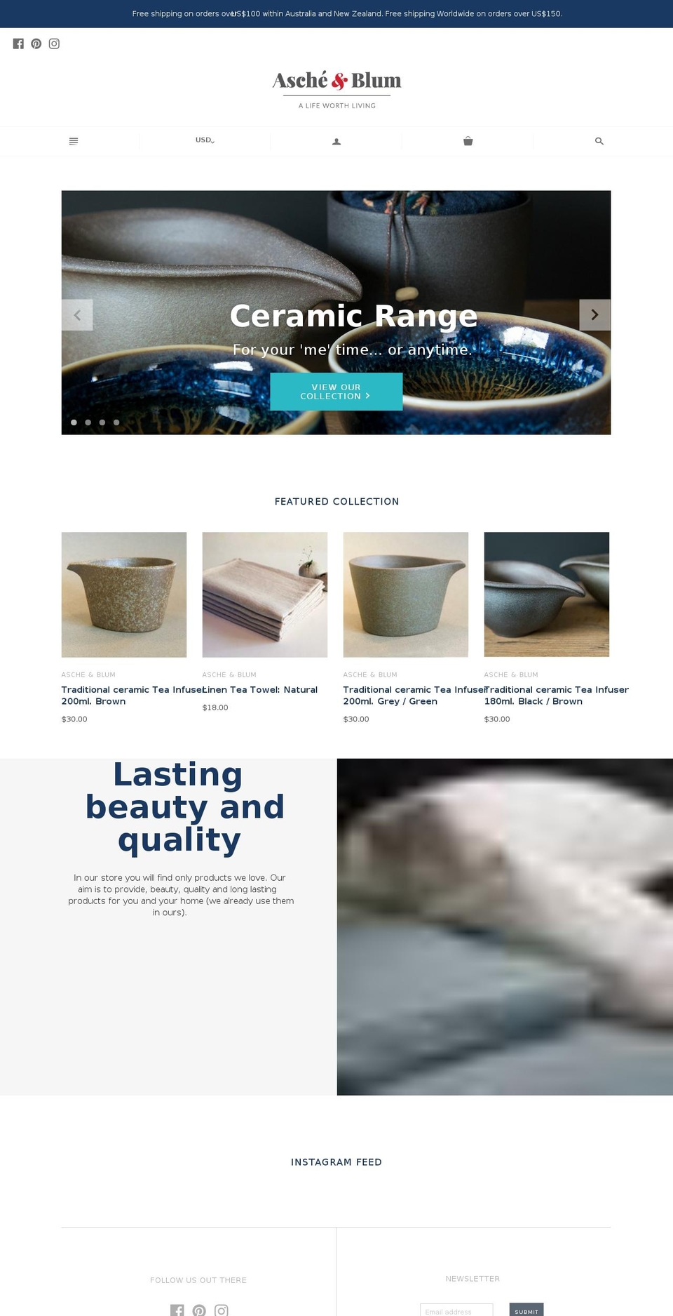 ascheandblum.com — Shopify storefront screenshot