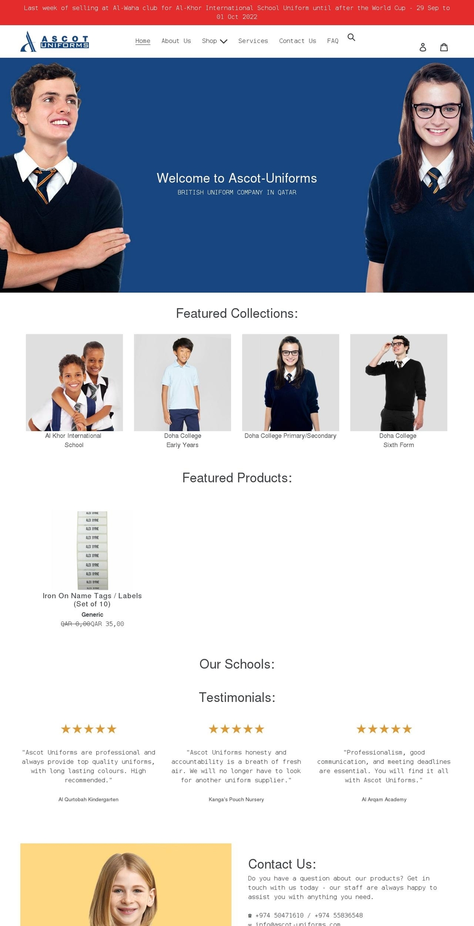 ascot-uniforms.com shopify website screenshot