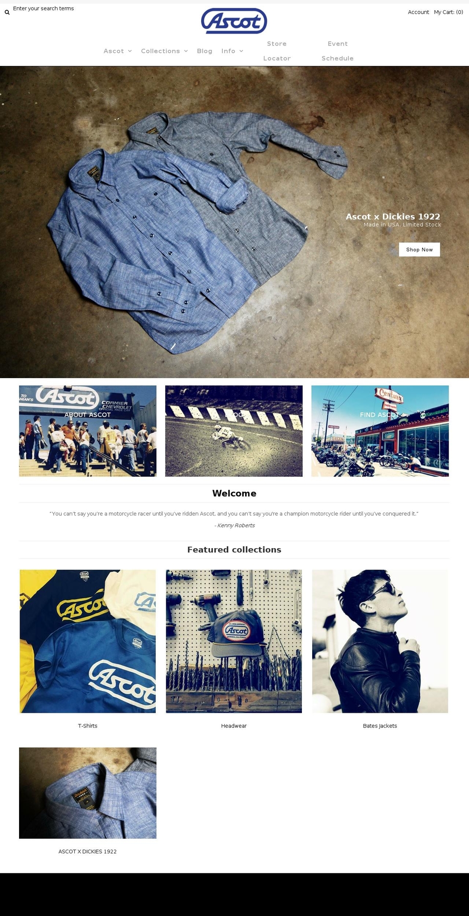 ascotparkraceway.com — Shopify storefront screenshot