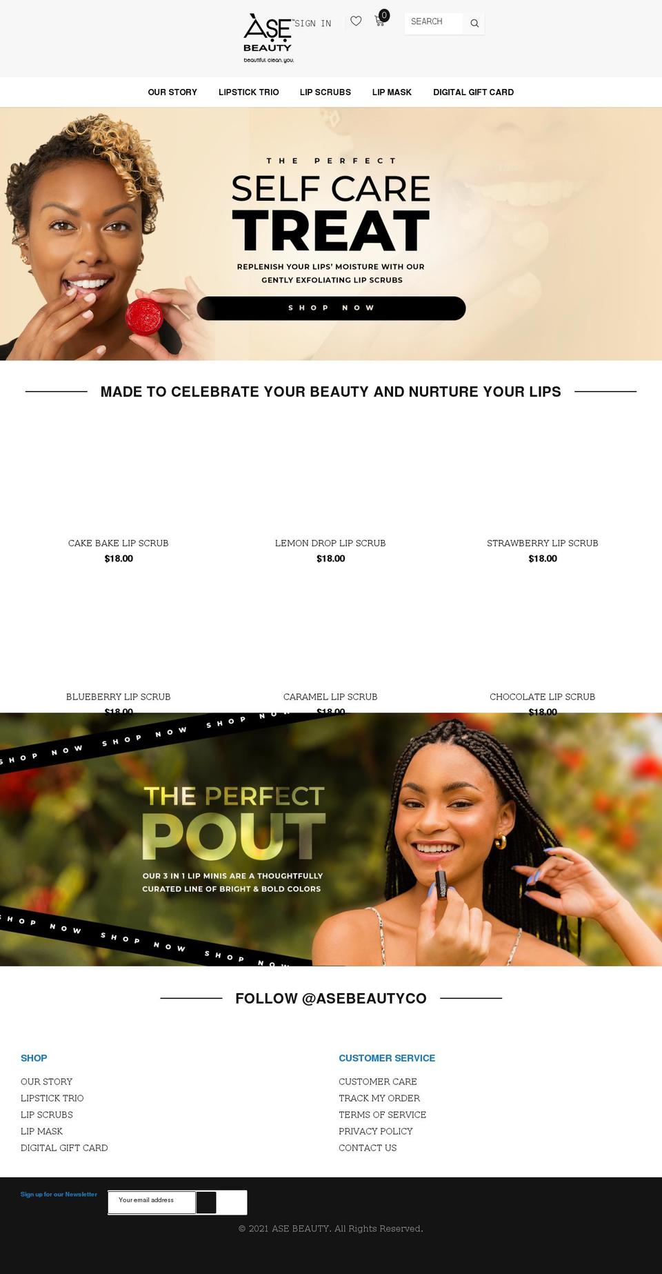 template Shopify theme site example asebeauty.com