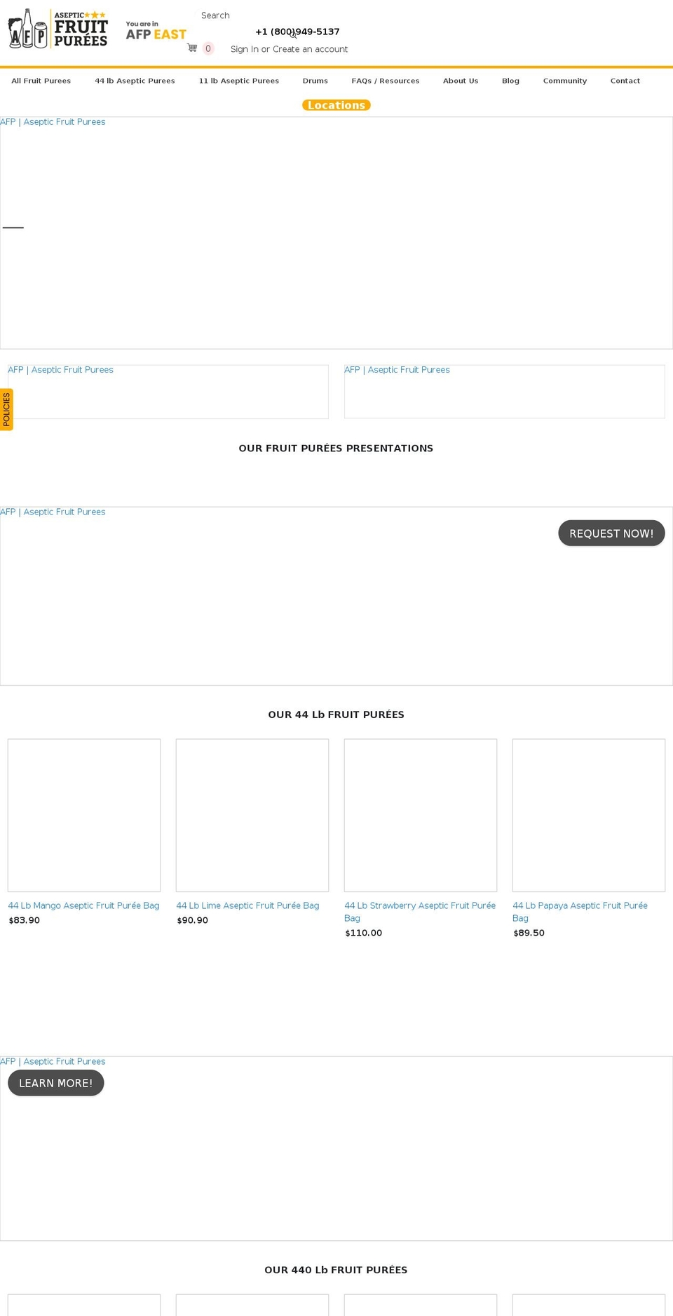 asepticfruitpurees.com shopify website screenshot