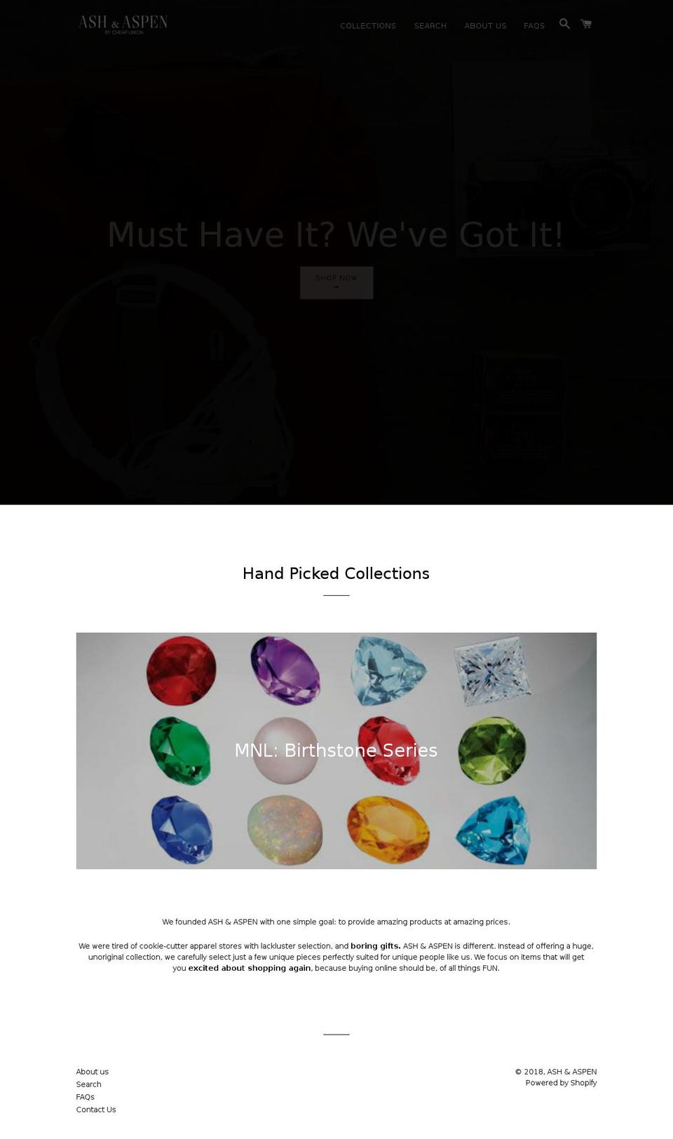 ash-aspen.com — Shopify storefront screenshot