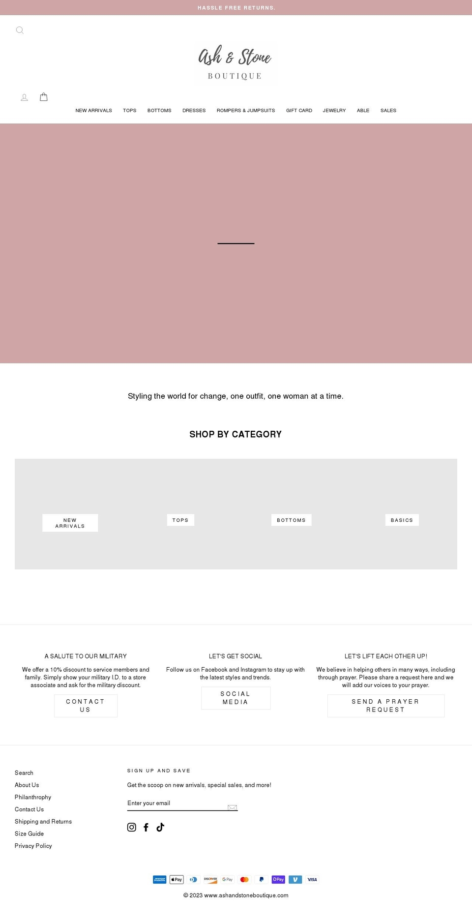 ashandstoneboutique.com shopify website screenshot
