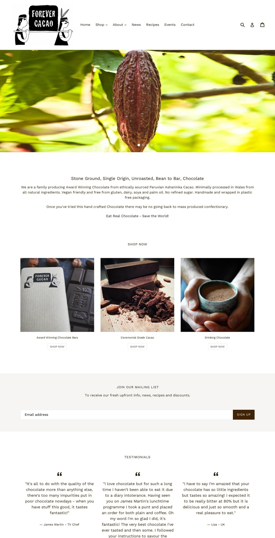 ashaninkaceremonialcacao.com — Shopify storefront screenshot
